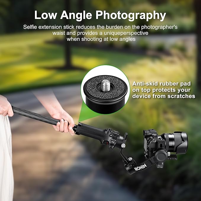 FANAUE Gimbal Extension Pole Carbon Fiber Extension Monopod Pole Stick with 1/4" Screw, 2 Section Universal Rod for Tripod Compatible with Digtital Camera Smartphone Long Selfie Tick Length is 14"-25"