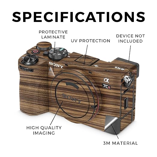 Camera Skin Compatible with Sony Alpha 7CR Camera (2023) - Dark Zebra Wood - Premium 3M Vinyl Protective Wrap Decal Cover - Easy to Apply | Crafted in The USA by MightySkins