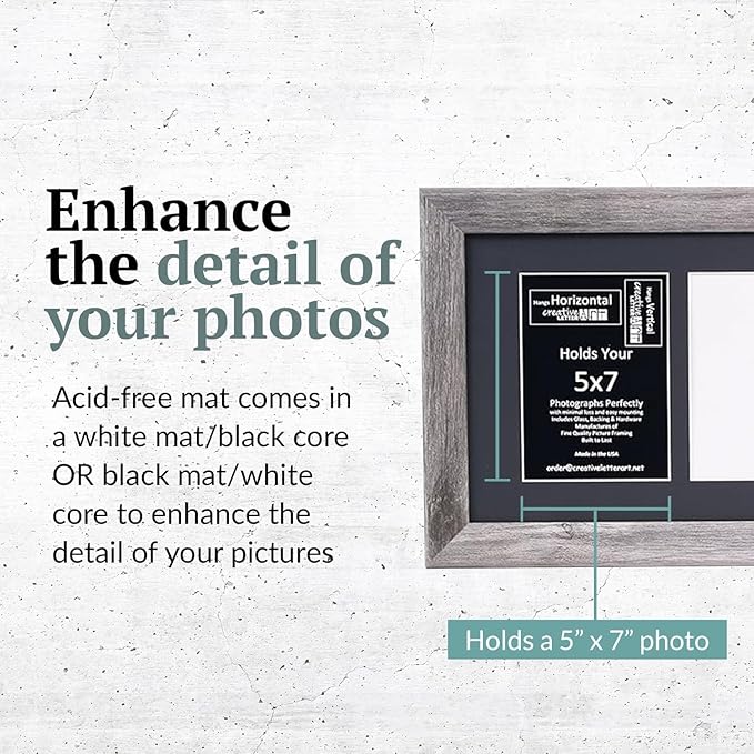 Creative Letter Art 3 Opening Driftwood Picture Frame with Glass to hold 5 by 7 inch Photographs including 10x20-inch Black Mat Collage