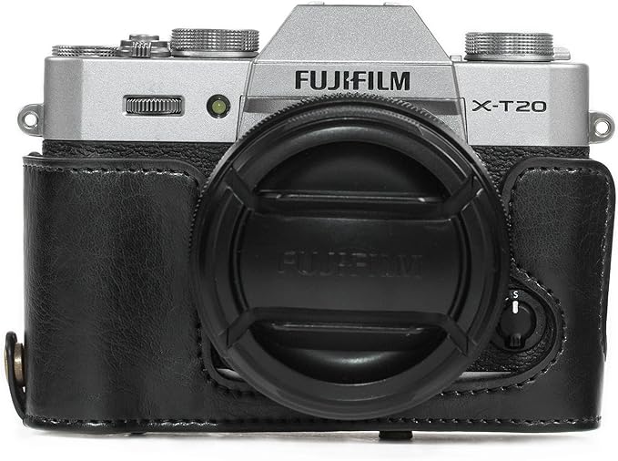 MegaGear MG981 Ever Ready Leather Camera Case and Strap for Fujifilm X-T30, X-T20, X-T10 (16-50mm / 18-55mm Lenses) - Black