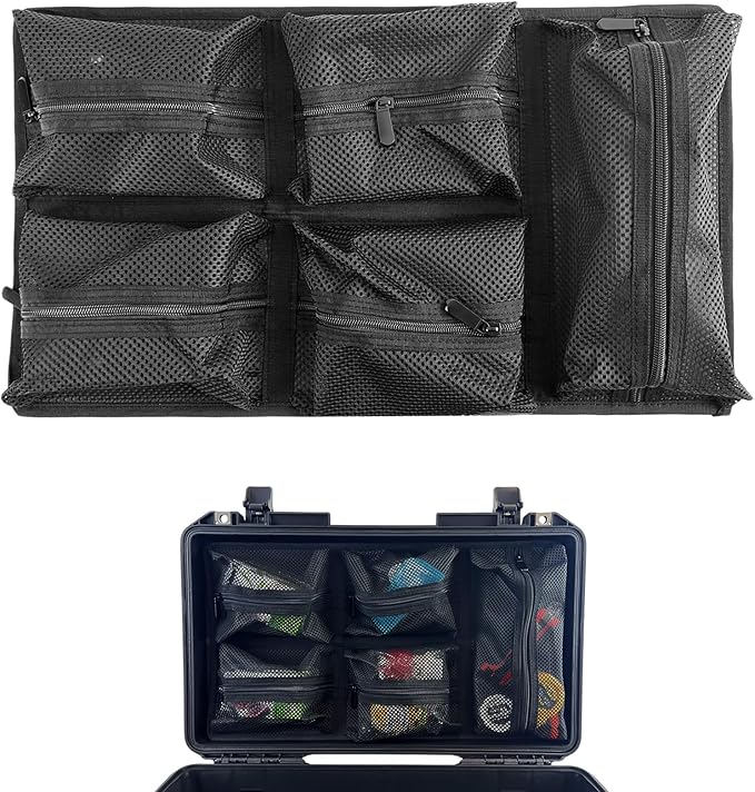 UPGRADED LAFENLIN Lid Organizer for Pelican 1535 Case [No More Clutter] - 5-Pocket Thick Mesh Panel for Photographers & Field Technicians, Installs with Screws & Hook and Loop, Secures Gear in Transit