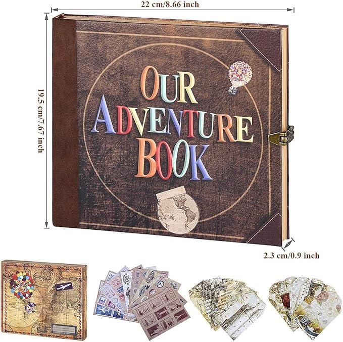 Adventure Book 148-Page DIY Handmade Scrapbook Kit - Vintage Embossed Cover Travel Diary,Gift Boxed with Full DIY Accessories for Couples,Anniversaries & More for Life’s Greatest Adventures