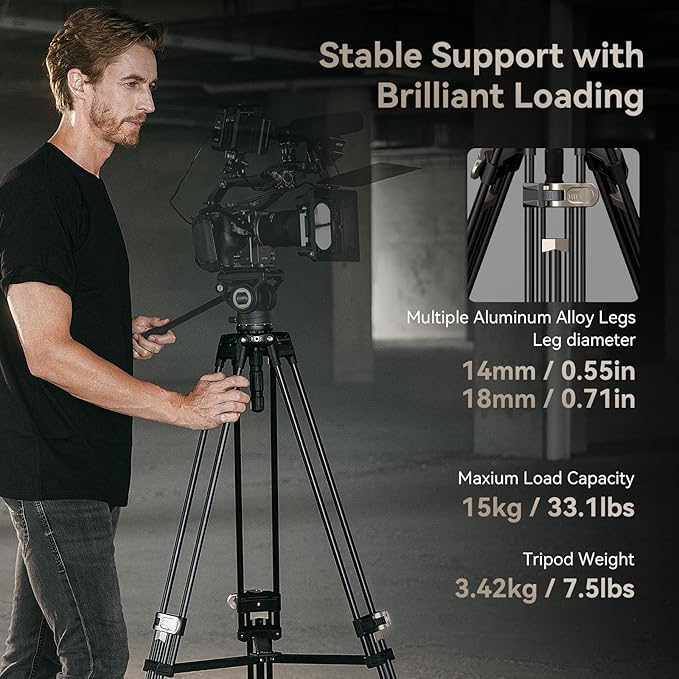 SMALLRIG AD-80 FreeBlazer Heavy-Duty Aluminum Alloy Tripod,71/inch Video Tripod with 75mm Bowl Adapter,One-Step Height Adjustment,Load up to 33lbs,Professional Tripod for DSLR,Camera,Camcorder-4164