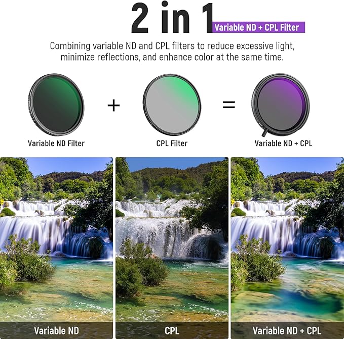 Neewer True Colors 77mm Variable ND2-32 & CPL with Magnetic ND32,Polarized ND Filter Set, 2 in 1 Adjustable One Rotatable Light Reduction Reflection Elimination No Color Shift No X Cross No Vignetting