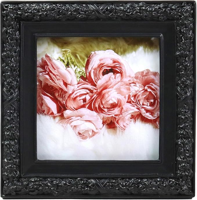 Hymmah 3 * 3inch Mini Wallet Picture Frame Vintage Photo Frame Ornate Textured Hand-Crafted Resin Frame with Easel&Hook for Tabletop&Wall Display,Photo Gallery,Art