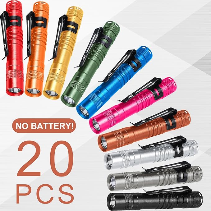 Hortsun 20 Pcs Mini Pen Light Flashlights Pocket Flashlights Pen with Clip Small LED Handheld Slim Torches for Christmas Gift Without Battery, 3.54 Inch (Multicolor)