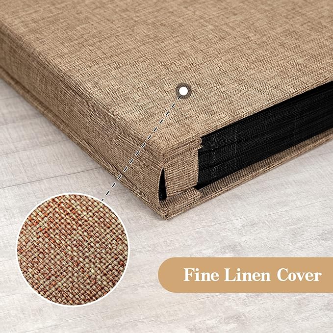 potricher Small Photo Album 4x6 200 Photos Linen Cover Picture Photo Book for Family Wedding Anniversary Baby Vacation (Khaki,200 Pockets)