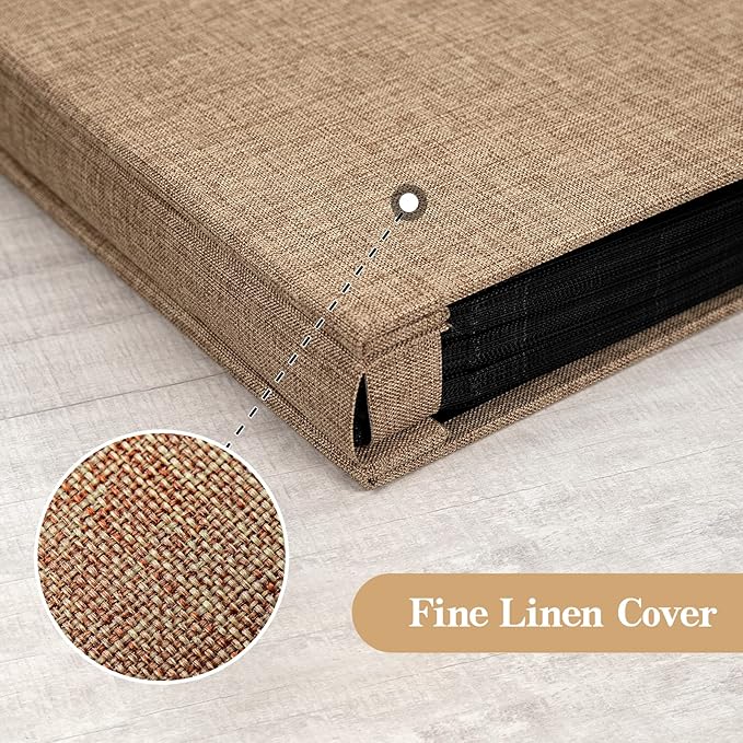 potricher Small Photo Album 4x6 100 Photos Linen Cover Picture Photo Book for Family Wedding Anniversary Baby Vacation (Khaki,100 Pockets)