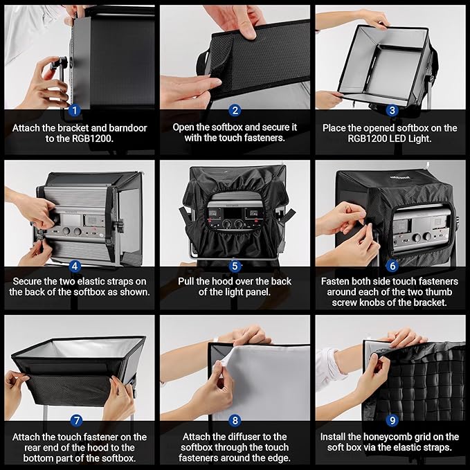 NEEWER Upgraded Softbox Diffuser Only for NEEWER RGB1200 Video Light, 14.6"x13.6"/37x34.5cm Foldable Soft Box with Grid/Bag/Blackout Hood, Quick Set Up for Portrait Studio Photography Lighting, NS5S