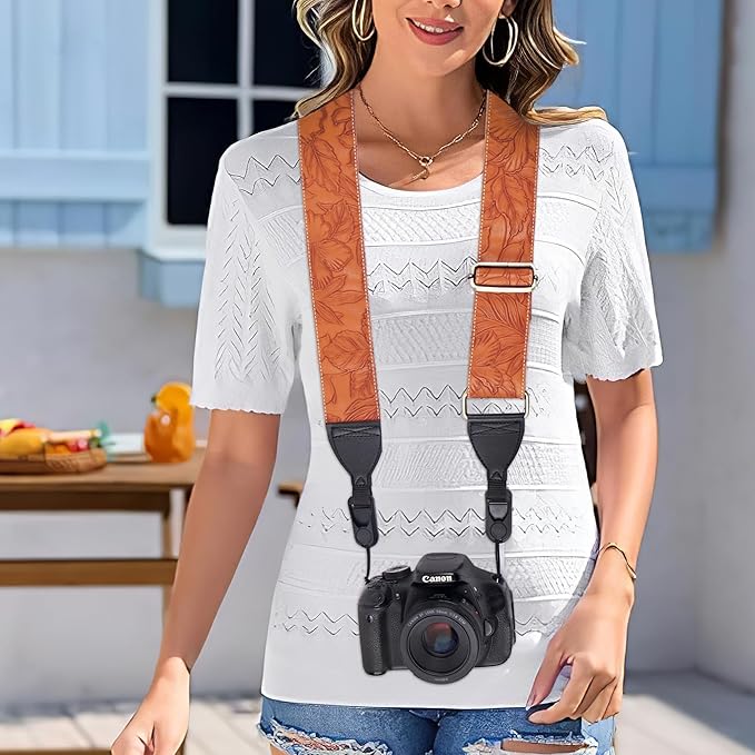 QIELIZI Lifestyle Camera Strap,Vintage Adjustable Vintage Neck & Shoulder Strap for All DSLR Cameras
