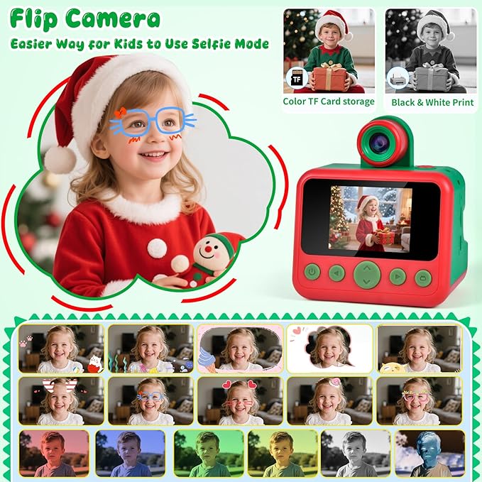 Kids Instant Print Camera with Carrying Bag, 1080P HD Girl Camera with 4 Print Paper Rolls, Color Pens & 32GB Card, Christmas Birthday Gifts Kids Girl Toys for 3-12 Years Old (Pink)