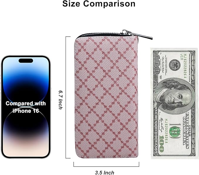 Cellphone Wallet for Women Dual Zipper Long Purse with Removable Wristlet