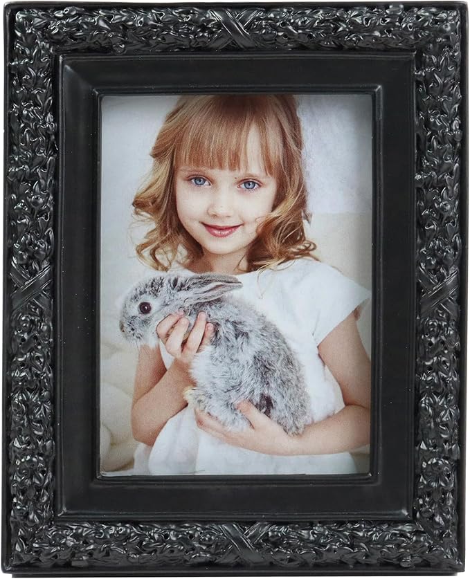 Hymmah 2.5 * 3.5Inch Mini Wallet Picture Frame Vintage Photo Frame Ornate Textured Hand-Crafted Resin Frame with Easel&Hook for Tabletop&Wall Display,Photo Gallery,Art
