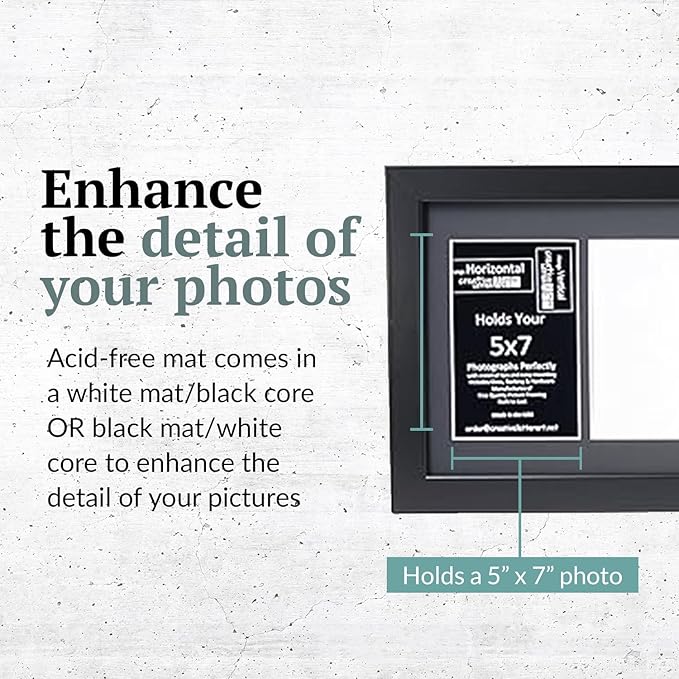 Creative Letter Art - 7 Opening 5x7 Black Picture Frame with 10x40-inch Black Mat Collage including Full Strength Glass, Alphabet Photography