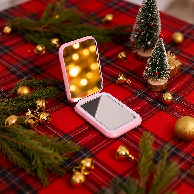 QUELIEN Lighted Compact Mirror, Rechargeable 1X/3X Magnifying Makeup Mirror Portable Natural Daylight Led Travel Makeup Mirror Small Dimmable Illuminated Mirror for Handbag