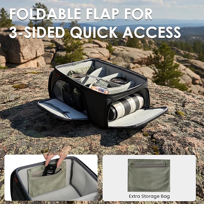 TARION Medium Camera Insert Bag - Quick Access DSLR Inner Case Organizer - Fits 2 Cameras 7 Lenses Drone Gear - Full Opening Back Design Protective Insert ShellCore M