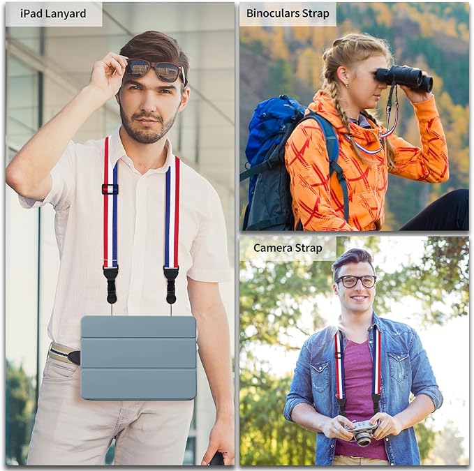 Adjustable Shoulder Strap, Comfortable for Camera Neck Lanyard iPad Strap iPad Strap for iPad, Camera, Binocular, Crossbody, Tablet, Laptop, Binocular, Luggage Bag(Blue, White & Red A10)