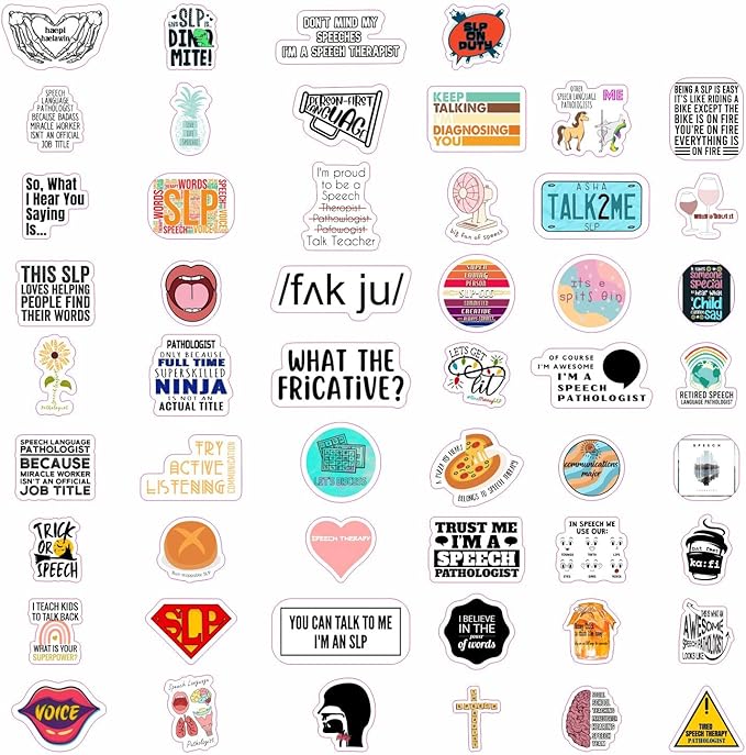 BulbaCraft 100 Pcs Funny SLP Stickers, Speech Therapy Stickers for Water Bottles & Laptops, Speech Language Pathology Gifts for Women and Men, Gifts for Women & Men