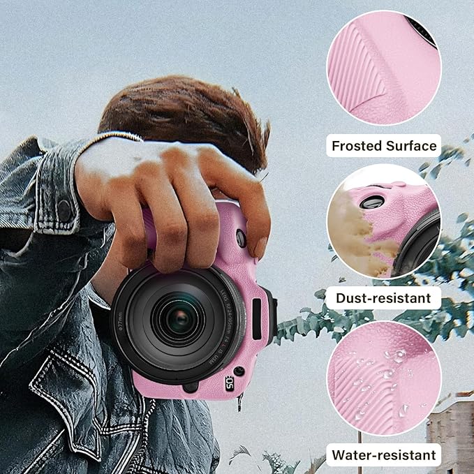 EOS R100 Camera Case Accessories Kit - Silicone Protective Case for Canon eos R100[Pink] & LCD Screen Protector for Canon R100[2 Packs] & Camera Hot Shoe Cover for R100