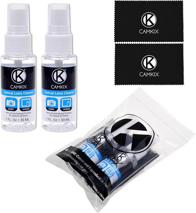 Camkix Lens and Screen Cleaning Kit - 2X Cleaning Spray 2X Microfiber Cloth - Perfect to Clean The Lens of Your DSLR and Compatible with Your Camera, Smartphone, Tablet, Notebook, etc.