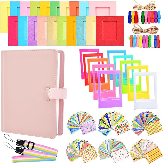 Sunmns Accessories Bundle Kit Compatible with Fujifilm Instax Mini 12 11 9 8 90 70 Instant Camera, Include Album, Film Stickers, Photo Frames, Hanging Frame, Strap (Pink)