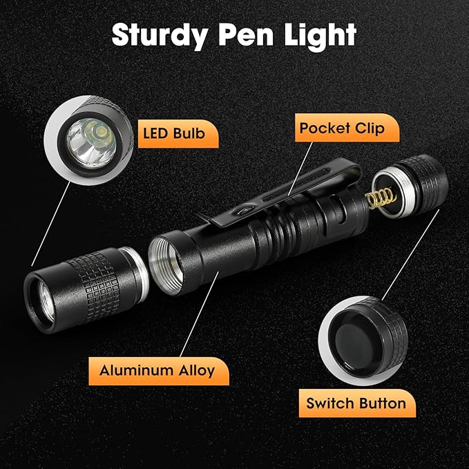 LED Mini Pocket Flashlight 5PCS Pen Light Flashlight with Clip,Small Pen Flashlights for Inspection Work Repair,Hiking Emergen