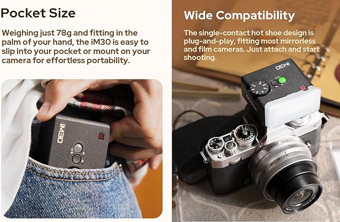 Godox iM30 Mini Flash Camera Flash with Diffuser, GN 15,7 Power Levels,CCT 6500K±200K,Manual Flash Speedlite for Canon/Sony zv1/Sony zve10 /Ricoh gr3/Nikon/Fuji f1-230 Full-Power Flashes/3.6S Recycle