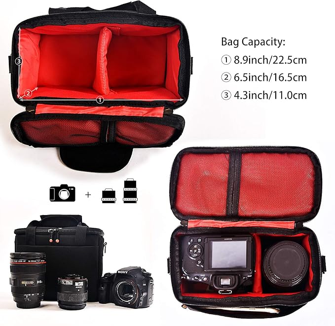 FOSOTO Padded Camera Case with Extra Rain Cover Compatible for Canon EOS Rebel T3i T5 T6 4000D SL2 Nikon B500 D3400 Panasonic Lumix FZ80 DSLR SLR Camera Lens (Black)