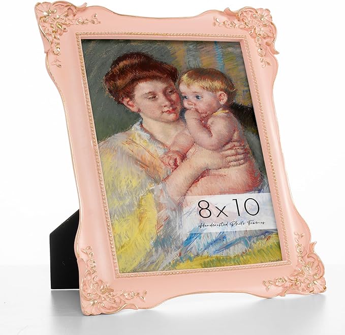 Axeman Vintage Pink Picture Frames 8x10 | 8 x 10 Antique Picture Frame with Real Glass | Ornate 8x10 Picture Frame for Wall & Tabletop Display | Retro Pink 8 x 10 Frame