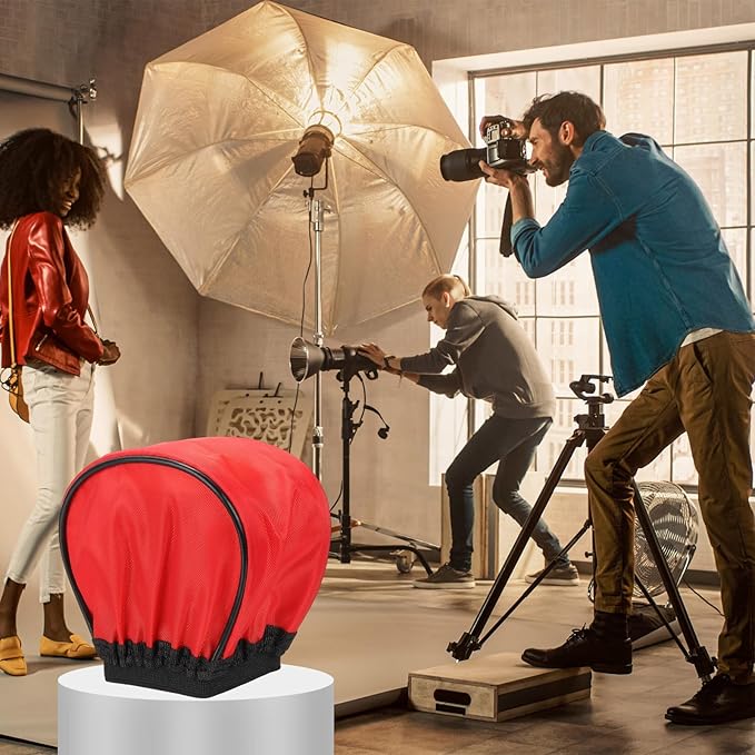 PATIKIL 3.7" x 3.5" Soft Mini Flash Diffuser Cap, 2 Pack Universal Elastic Flash Diffuser Cover for DSLR Camera Flashlight, Red