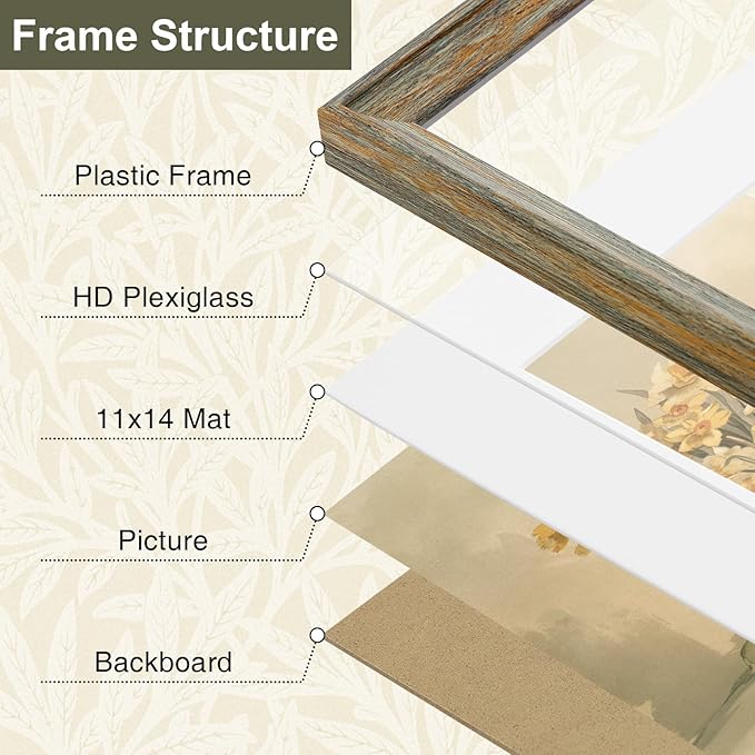 Vittanly 12x16 Picture Frame Set of 4, Vintage Photo Frame for Wall Mount, Display 8.5x11 Pictures with Mat or 12x16 without Mat, Rustic Farmhouse Home Decor, Multicolour
