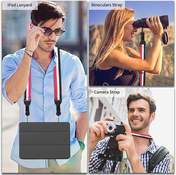 Adjustable Shoulder Strap, Comfortable for Camera Neck Lanyard iPad Strap iPad Strap for iPad, Camera, Binocular, Crossbody, Tablet, Laptop, Binocular, Luggage Bag(Red, White & Black A70)