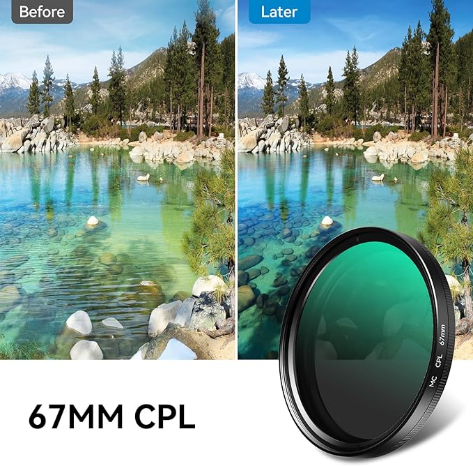 APEXEL CPL Filter 67mm Circular Polarizer Polarizing Filter for iPhone/DSLR for iPhone Camera Lens 16 15 14 13 12 Pro Max Samsung Galaxy Huawei with Adapter Ring, Universal Clip, Cold Shoe