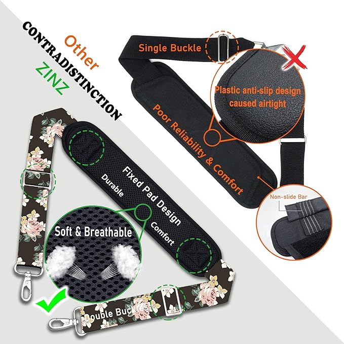 ZINZ Bag Shoulder Strap, Padded Adjustable Shoulder Strap Replacement