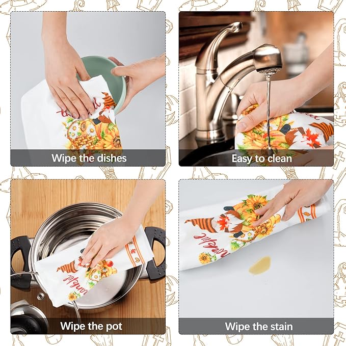 Nialnant Thanksgiving Kitchen Towels, Microfiber Washcloths Dish Towels for Drying Dishes, Funny Kitchen Hand Towels, Housewarming Gifts for New House (Thanksgiving Turkey)