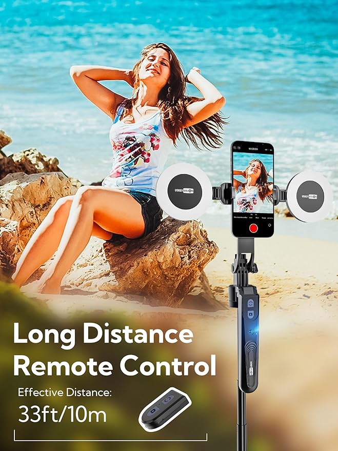USKEYVISION Auto Face Tracking Tripod 360 Rotation,Phone Tripod for iPhone w/Fill Light,Selfie Stick for iPhone w/Remote Control,70” Phone Holder Video Recording for Content Creators TikTok(UTK-02)
