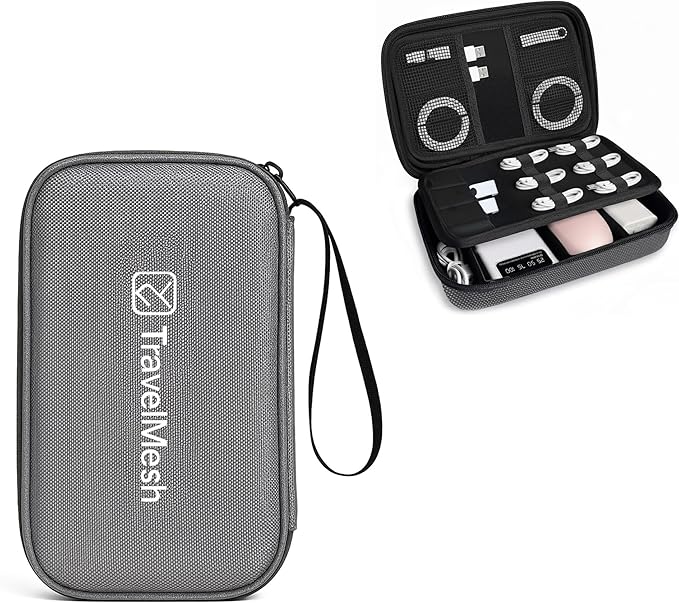 Travel Cable Organizer Bag – Waterproof Electronics Accessories Case for Cords, Chargers, and Tech Gear – Grey