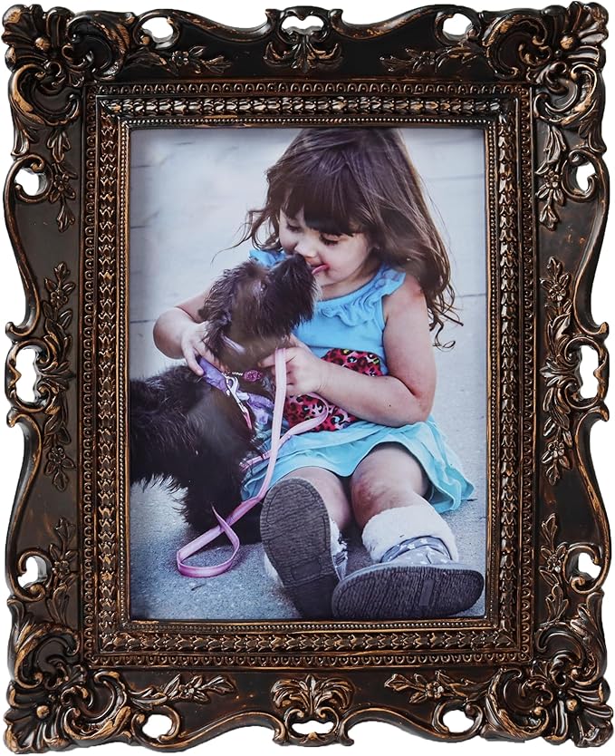 Hymmah 5 * 7inch Wallet Picture Frame Vintage Photo Frame Ornate Textured Hand-Crafted Resin Frame with Easel&Hook for Tabletop&Wall Display,Photo Gallery,Art