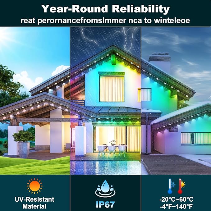Permanent Outdoor Lights,200FT RGB Waterproof Lights for House,IP67 Smart LED Light with App/Remote Control for Garden Decor,Party,Holidays,Birthday