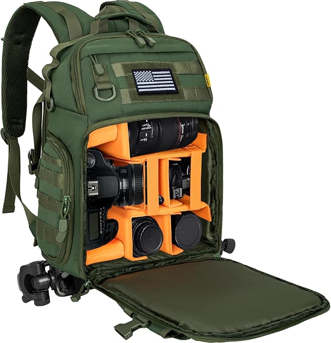 TORIBIO Camera Backpack for DSLR/SLR/Mirrorless Photography Camera, Water-resistant Tactical Camera Travel Bag Backpack Case with 15.6" Laptop Compartment, Tripod Holder