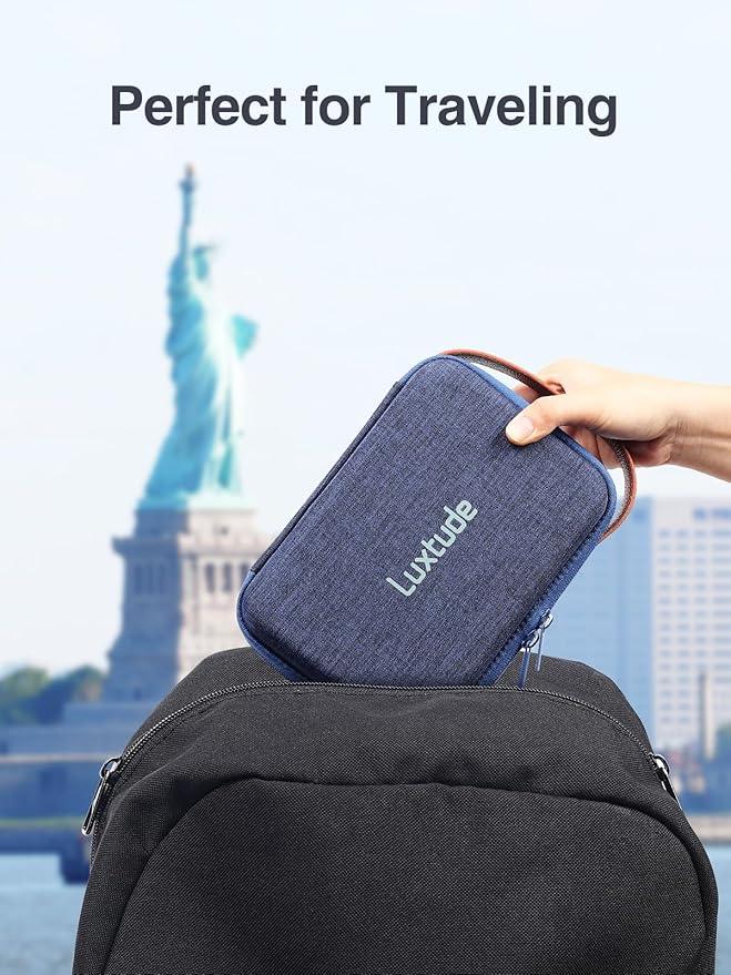 Luxtude Electronic Organizer Travel Case, Portable Tech Organizers, Hard Charger Organizer, Travel Cable Organizers, Tech Bag (Single-Layer, Blue, Small)
