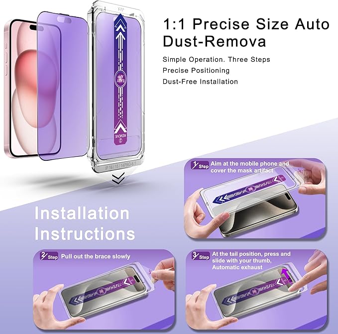 SHANG PIN JIA 2 Pack Anti Blue Light Matte Screen Protector for iPhone 16 and iPhone 15 and iPhone 14 Pro 6.1-Inch Auto Dust Removal, No Bubbles, Tempered Glass Film, Easy Installation