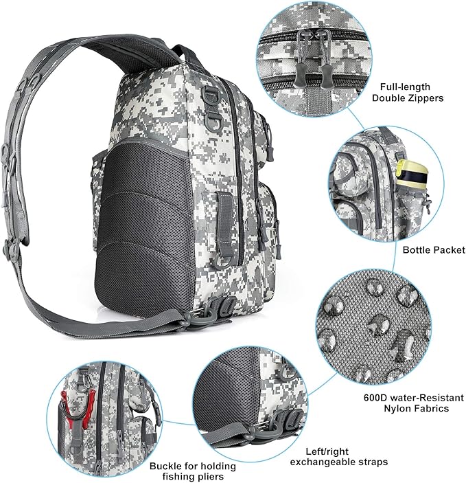 PLUSINNO Fishing Backpack Tackle Bag, Water-Resistant Backpack with Rod Holder, Ideal Shoulder Bag Gifts for Men