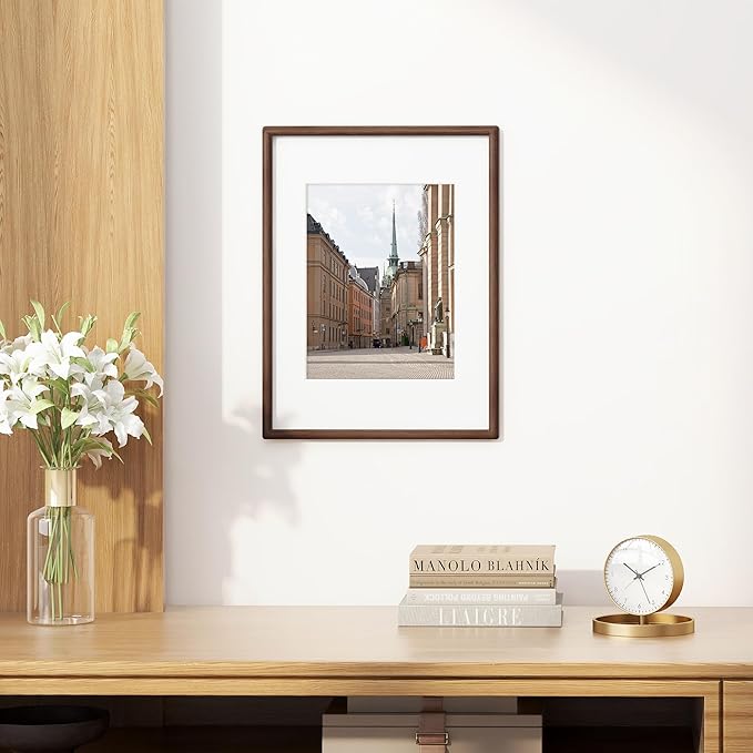 Dreamland 12x16 Picture Frame Matted to 8.5x11 Solid Walnut Wood Wedding Picture Frames Handcrafted Rounded Corner with HD Tempered Glass Tabletop or Wall Mount Display, 1 Pack