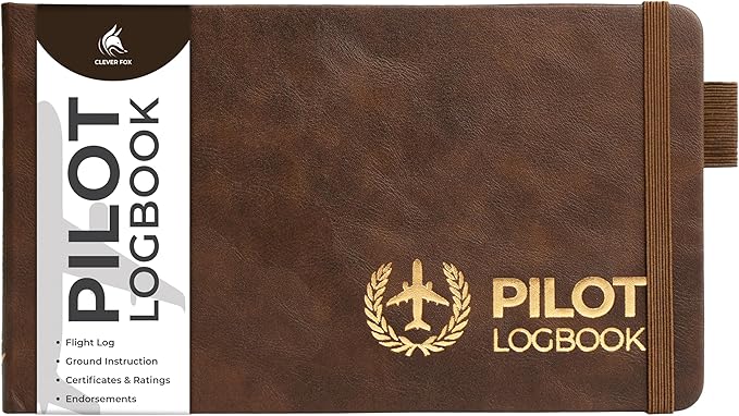Clever Fox Pilot Logbook – Hardcover Flight Log Journal for Professional & Student Pilots – Aircraft Record Book, Aviation Gifts & Gear (Aviator Brown)