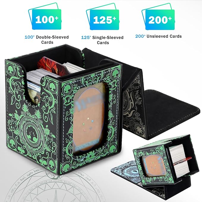 Card Deck Box for YGO MTG Deck Box 110+ Double Sleeved Cards Storage Trading Card Games Leather Storage with divider,Holder (MTG)
