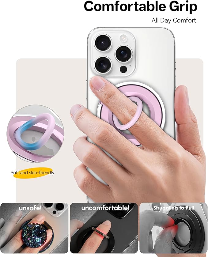 Magnetic Phone Grip for MagSafe Ring Holder, 360° Rotation Phone Grip Stand Finger Kickstand, Dual-Sided Magnetics Compatible with iPhone 17/16/15/14/13 Pro/Max MagSafe Accessories