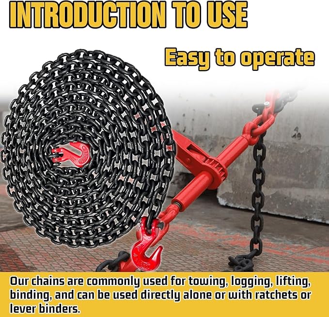 5/16" Binder Chain,25FT Trailer Safety Chains with Clevis Grab Hooks, 4:1 Safety Factor, 4,900 lbs Safe Working Load | Heavy Duty Chain for Towing,Transporting,Logging(EP Black)