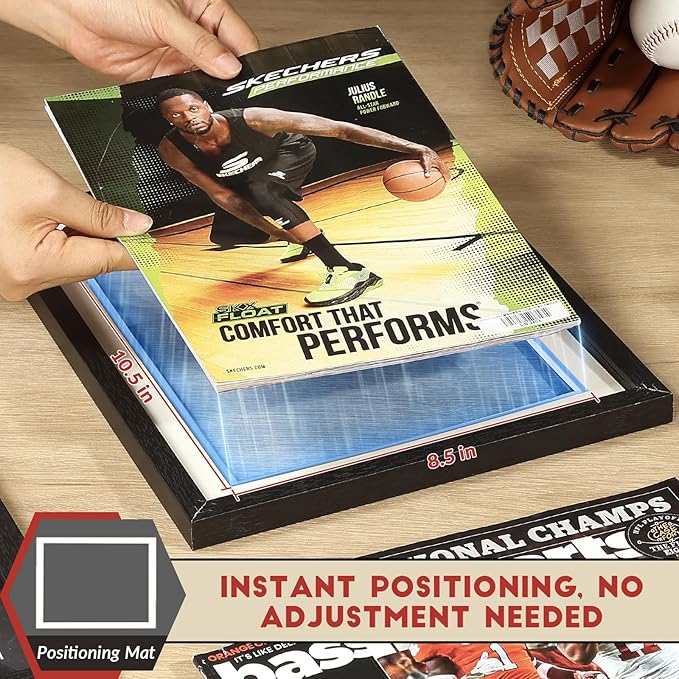 JupDec Sports Magazine Frame, Premium Wood Display Case for 8" x 10.5" Magazines, Wall Mount or Tabletop Stand, Layered Design with Positioning Mat, Perfect for Sports, Fashion & Home Decor