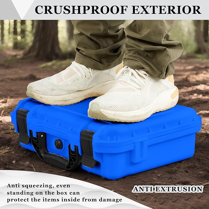 Relaxweex 14.3 x 11.4 x 4.5 Inch Waterproof Hard Case with DIY Customizable Foam Insert Portable Protective Case with Knife for Camera Drones Equipments Tools Test Instruments (Blue)